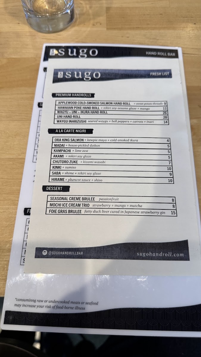 Sugo Hand Roll Bar Menu - Image 1