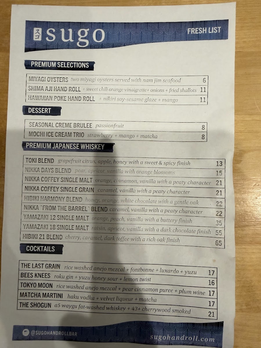 Sugo Hand Roll Bar Menu - Image 3